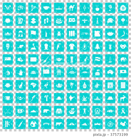 100 landmarks icons set grunge blue 37573199