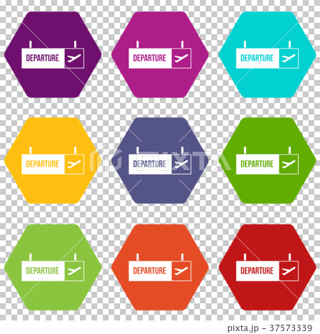 Airport departure sign icon set color hexahedron 37573339