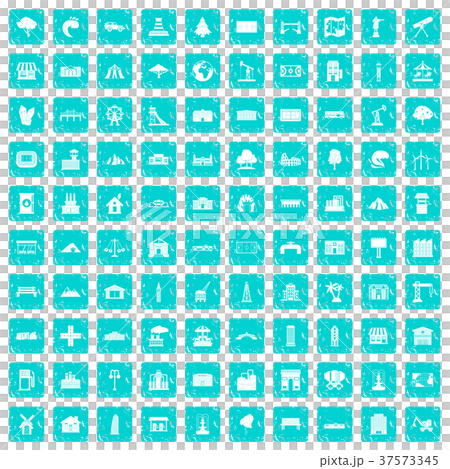 100 landscape element icons set grunge blue 37573345