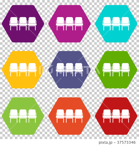 Chairs in the departure hall icon set color hexahedron 37573346