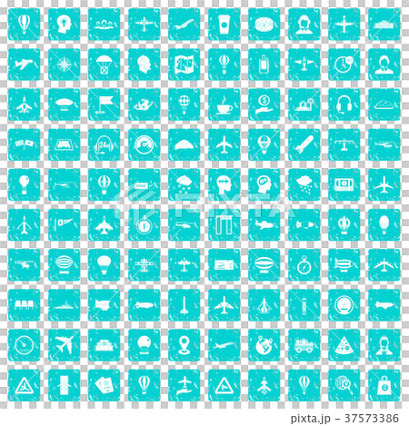 100 aviation icons set grunge blue 37573386
