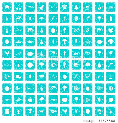 100 live nature icons set grunge blue 37573388