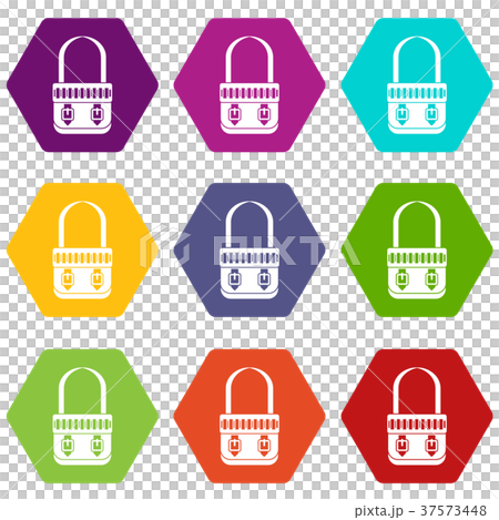 Shoulder bag icon set color hexahedron Shoulder bag icon set color hexahedron 37573448