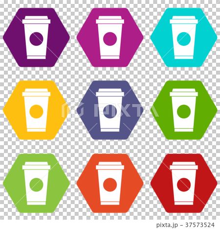 Coffee in take away cup icon set color hexahedron 37573524