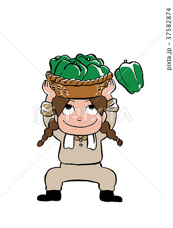 ピーマン農家のキャラクターのイラスト素材