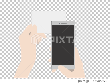 Hand holding smartphone over card 37585970