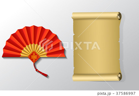 Red Chinese folding fan on white background.Vector 37586997