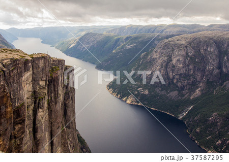 Lysefjorden from the mountain Kjerag, in Forsand Lysefjorden from the mountain Kjerag, in Forsand 37587295