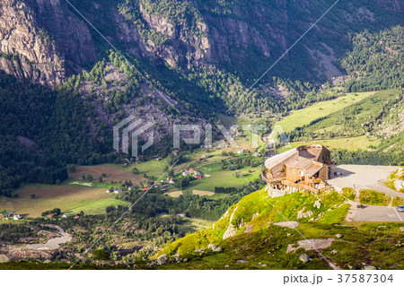 beautiful view to restaurant Lysefjorden fjord 37587304