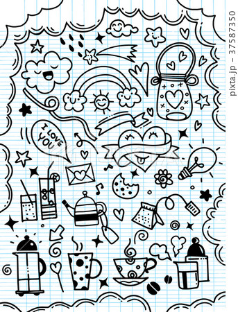 Hand drawn cute doodles collection elements vector 37587350