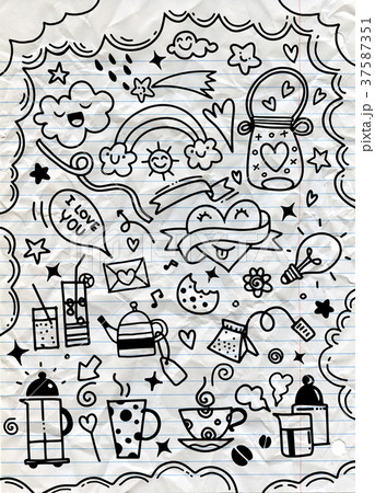 Hand drawn cute doodles collection elements vector 37587351