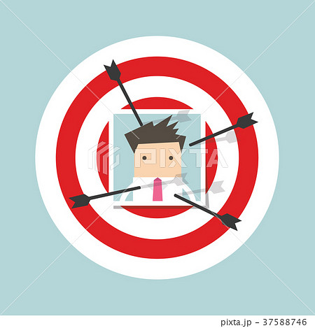 Businessman photo on dart board stick by arrow 37588746