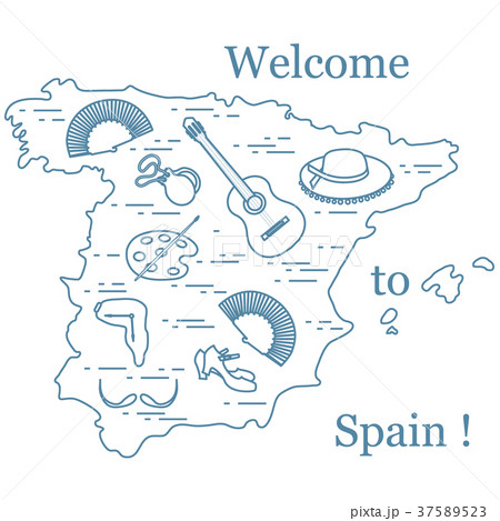 various symbols of Spain arranged in a circle various symbols of Spain arranged in a circle 37589523