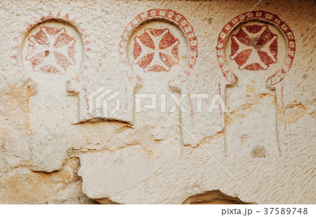 Fresco inside cave church, in Cappadocia, Turkey 37589748