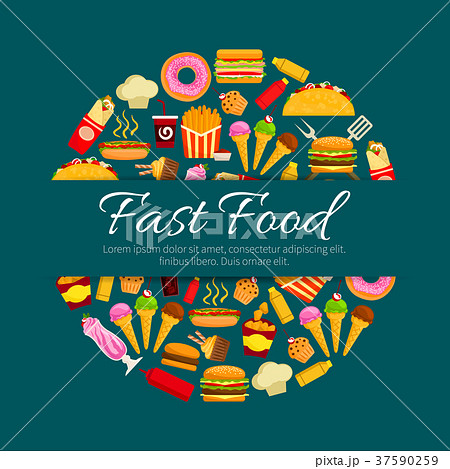 Fast food restaurant dishes round badge design Fast food restaurant dishes round badge design 37590259