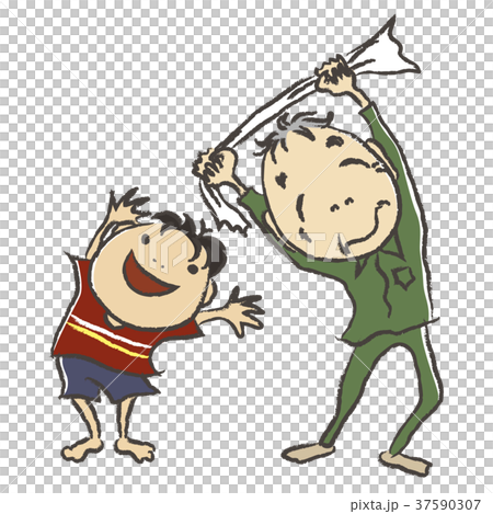 Grandpa and grandson doing gymnastics 37590307
