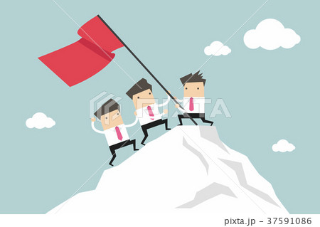 Businessman Team Climbing atop Peak, Teamwork 37591086