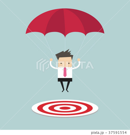 Businessman with parachute focused on a target 37591554