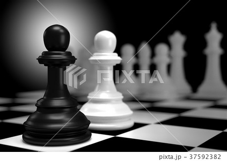 Close up of Black Chess Battle with White Chess  37592382