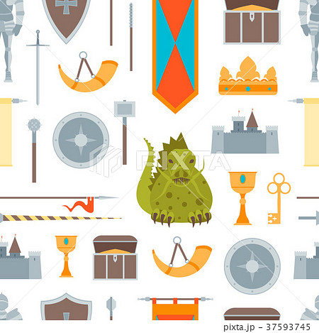 Cartoon Symbol Of Mediaeval Seamless Pattern Cartoon Symbol Of Mediaeval Seamless Pattern 37593745