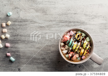Coffee with marshmallow and popcorn Coffee with marshmallow and popcorn 37594809