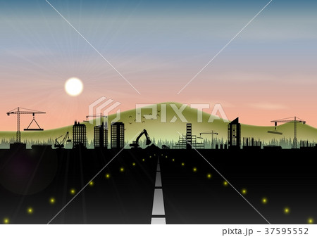 Highway with construction site and mountain landsc 37595552