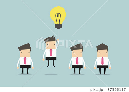 Businessman flying out by light bulb of idea 37596117