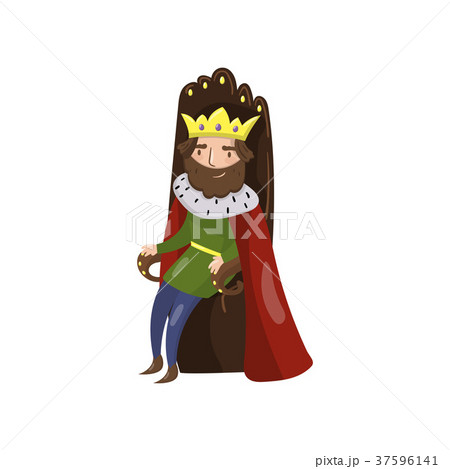 Majestic king in golden crown sitting on wooden 37596141