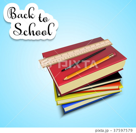 Back to school with a stack of school textbooks Back to school with a stack of school textbooks 37597579