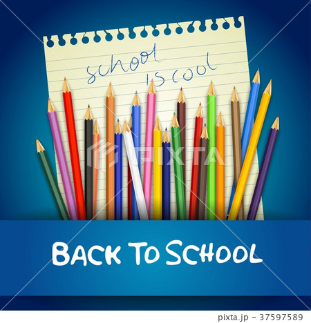 Back to school with colored pencils on notebook pa Back to school with colored pencils on notebook pa 37597589