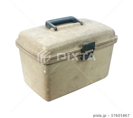 Old plastic toolbox on white. 37605867