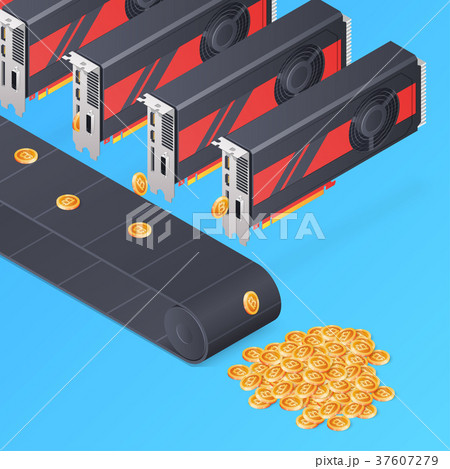 GPU mining Bitcoin concept. Isometric vector 37607279