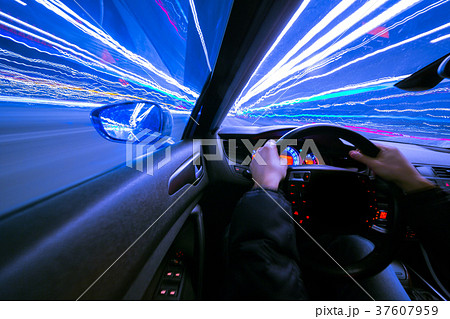 Speed movement car view from the interior 37607959
