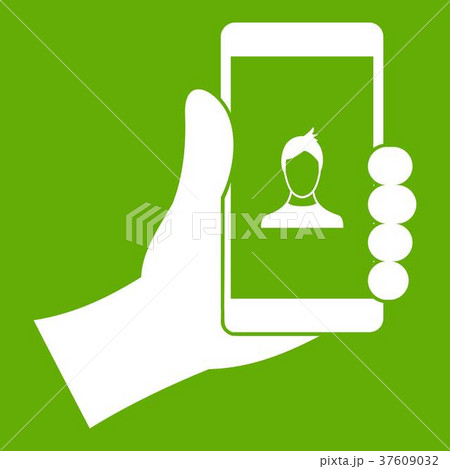 Hand holding smartphone with photo icon green Hand holding smartphone with photo icon green 37609032