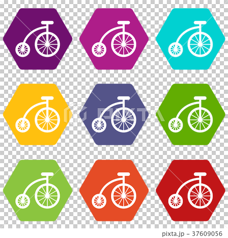 Children bicycle icon set color hexahedron Children bicycle icon set color hexahedron 37609056