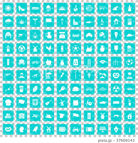 100 mill icons set grunge blue 37609143
