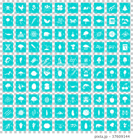 100 microbiology icons set grunge blue 37609144