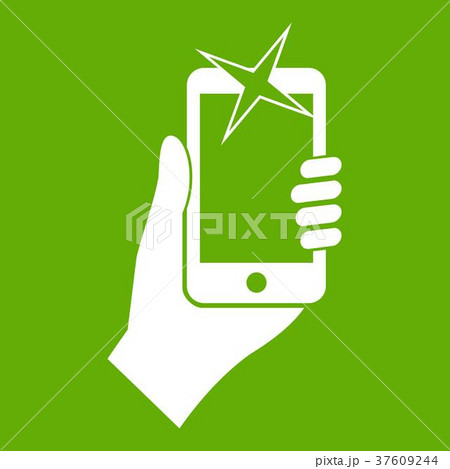 Hand photographed on mobile phone icon green 37609244