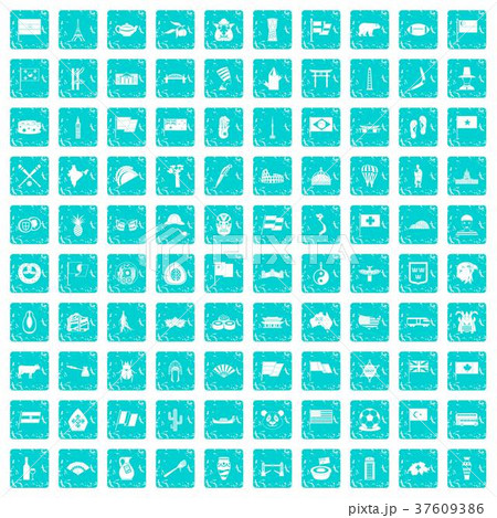 100 national flag icons set grunge blue 37609386