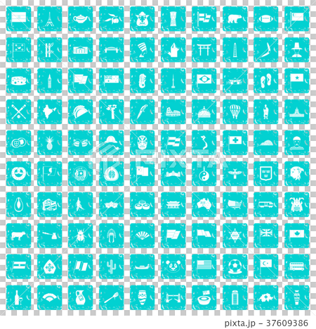 100 national flag icons set grunge blue 37609386