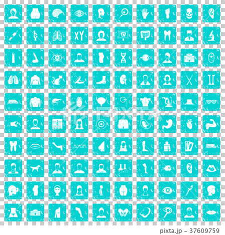 100 organ icons set grunge blue 37609759
