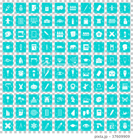 100 paint school icons set grunge blue 37609909
