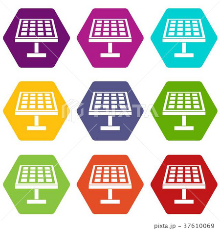Solar energy panel icon set color hexahedron Solar energy panel icon set color hexahedron 37610069