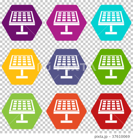 Solar energy panel icon set color hexahedron Solar energy panel icon set color hexahedron 37610069