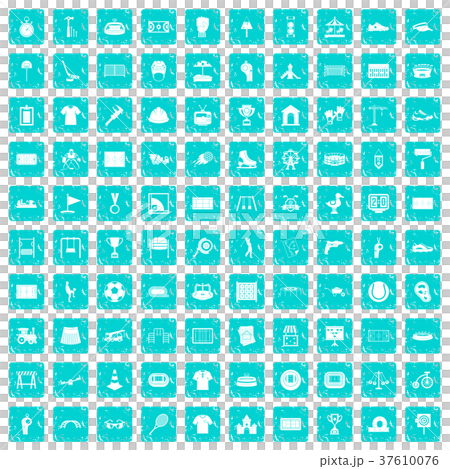 100 playground icons set grunge blue 37610076