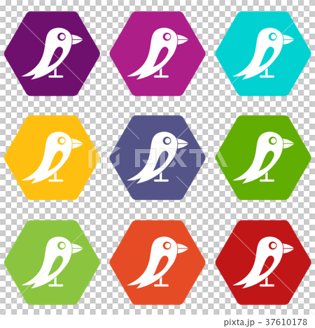 Social network bird icon set color hexahedron Social network bird icon set color hexahedron 37610178