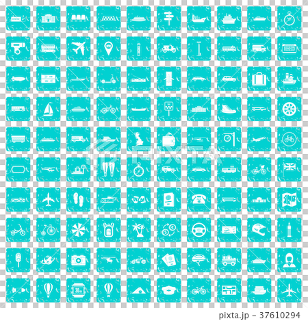 100 public transport icons set grunge blue 37610294