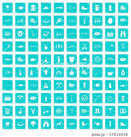 100 BBQ icons set grunge blue 100 BBQ icons set grunge blue 37610338