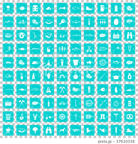 100 BBQ icons set grunge blue 100 BBQ icons set grunge blue 37610338