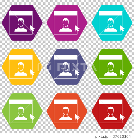 Cursor point man on monitor icon set color hexahedron 37610364